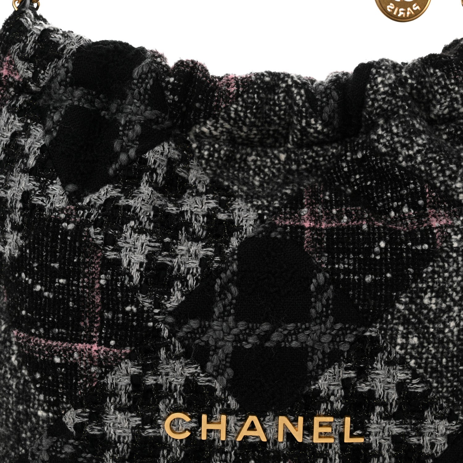 Chanel Tweed Patchwork Quilted Chanel 22 Black Grey Pink 9 of 11