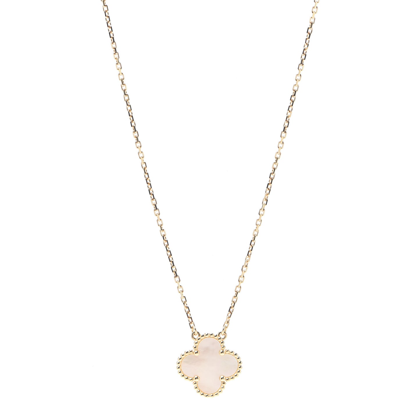 18K Yellow Gold Mother of Pearl Vintage Alhambra Pendant Necklace
