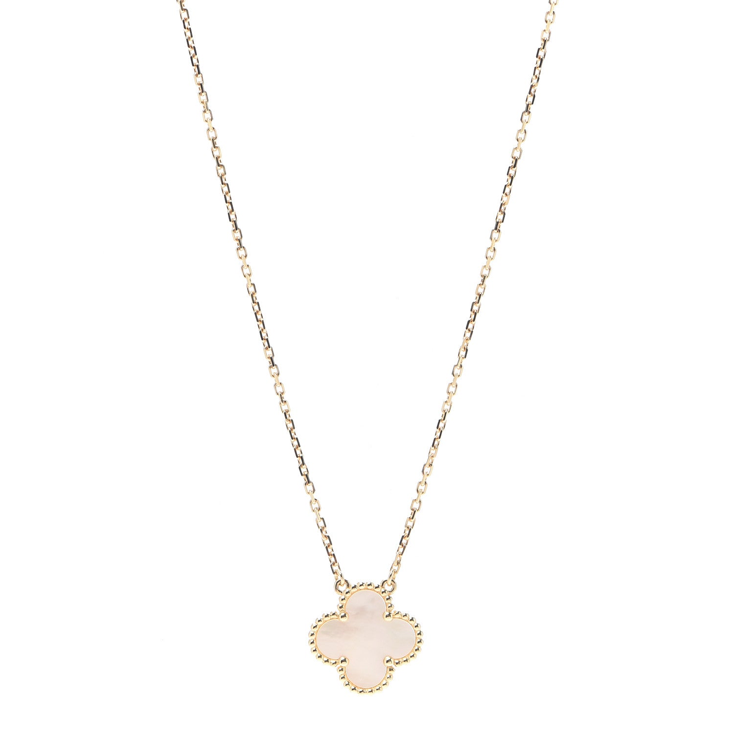 Van Cleef & Arpels 18K Yellow Gold Mother of Pearl Vintage Alhambra Pendant Necklace 1 of 8