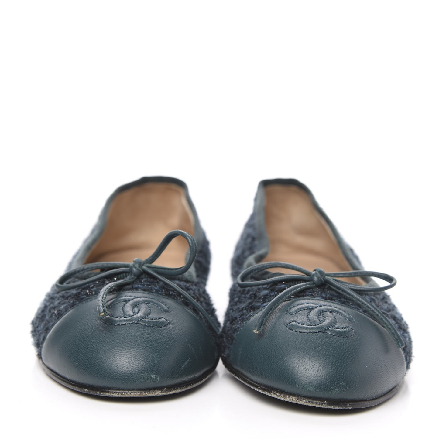 Tweed Lambskin Cap Toe Ballerina Flats 37.5 Turquoise