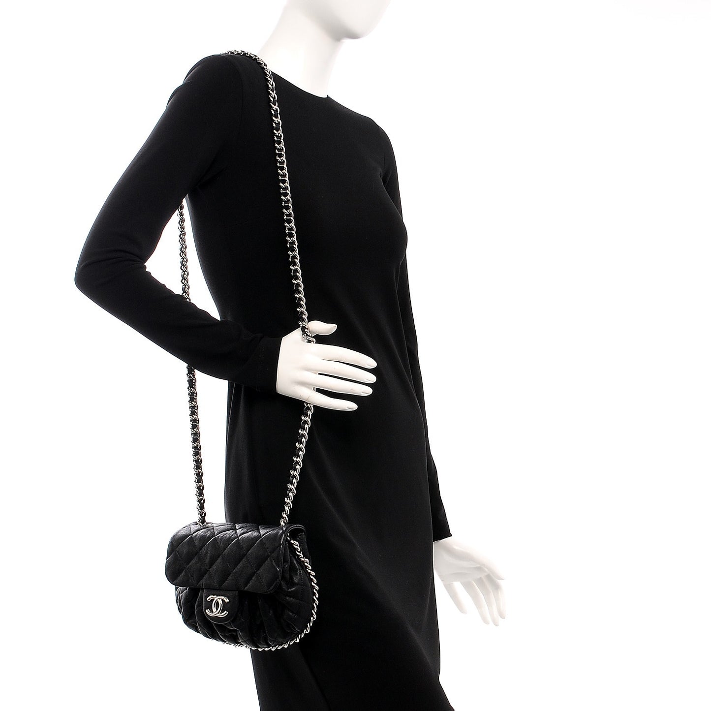Washed Lambskin Quilted Mini Chain Around Flap Black
