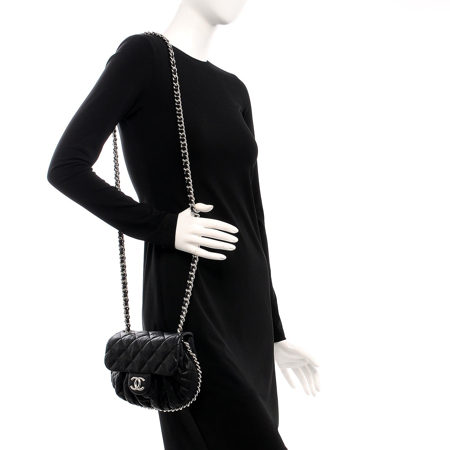 Chanel Washed Lambskin Quilted Mini Chain Around Flap Black 2 of 7