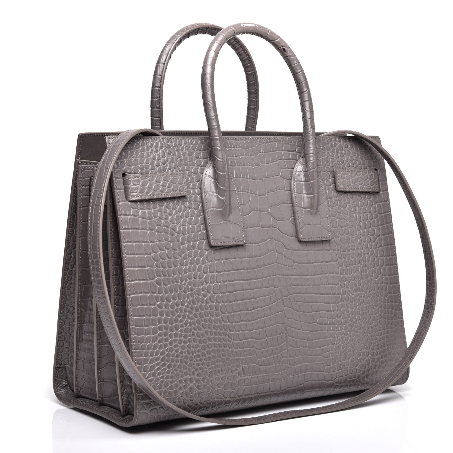 Saint Laurent Calfskin Crocodile Embossed Small Sac De Jour Fog 3 of 11