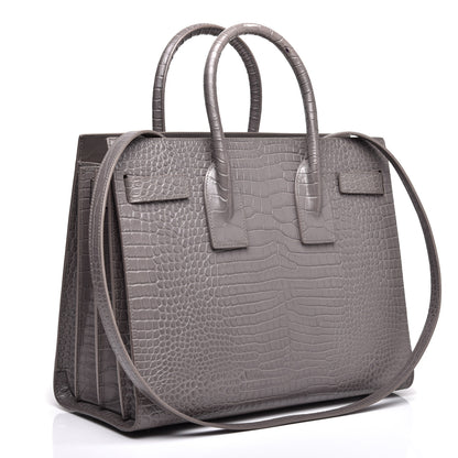 Saint Laurent Calfskin Crocodile Embossed Small Sac De Jour Fog 3 of 11