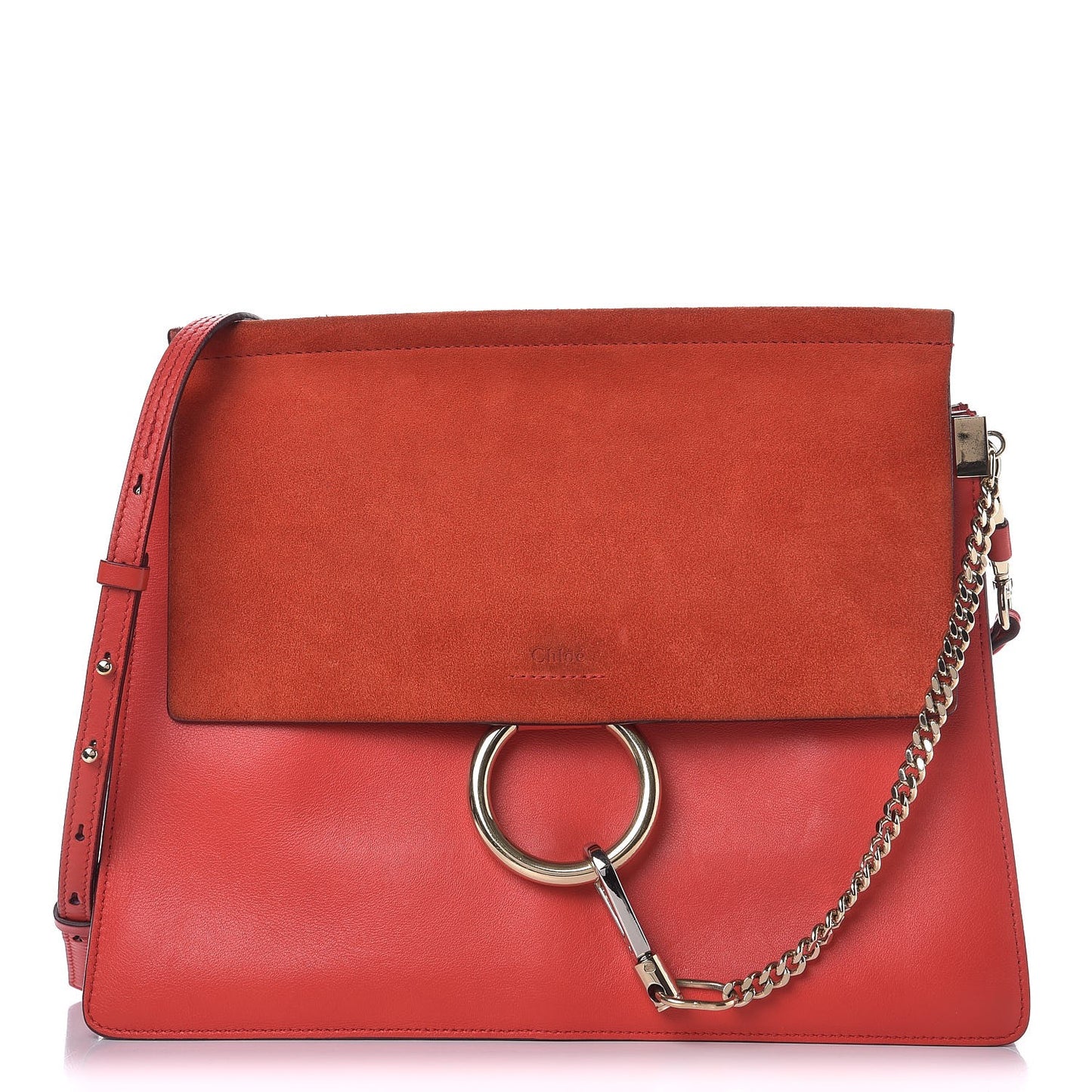 Calfskin Suede Medium Faye Shoulder Bag Sepia Red