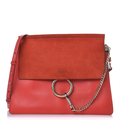 Chloe Calfskin Suede Medium Faye Shoulder Bag Sepia Red 1 of 9