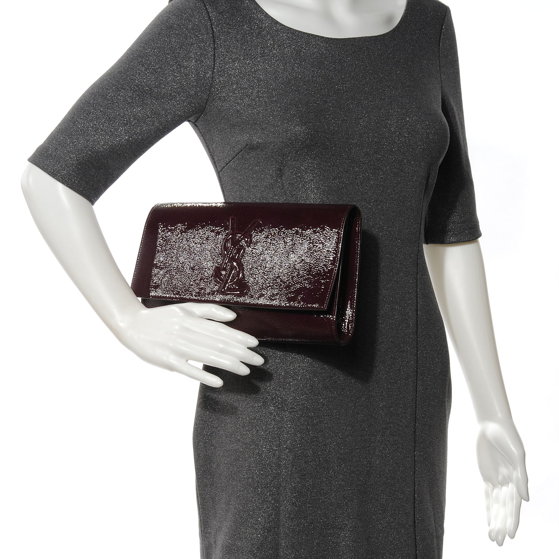 Saint Laurent Patent Belle de Jour Large Clutch Burgundy 2 of 7