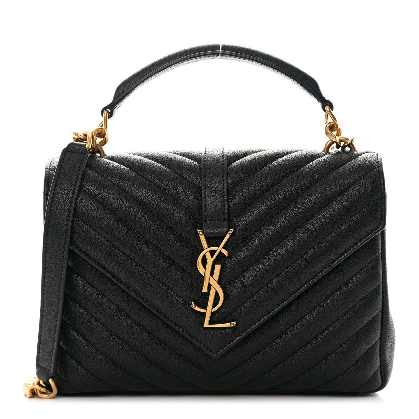 Sheepskin Matelasse Chevron Monogram Medium College Bag Black