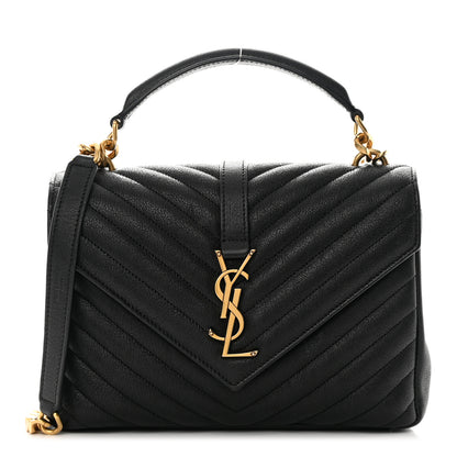 Saint Laurent Sheepskin Matelasse Chevron Monogram Medium College Bag Black 1 of 13
