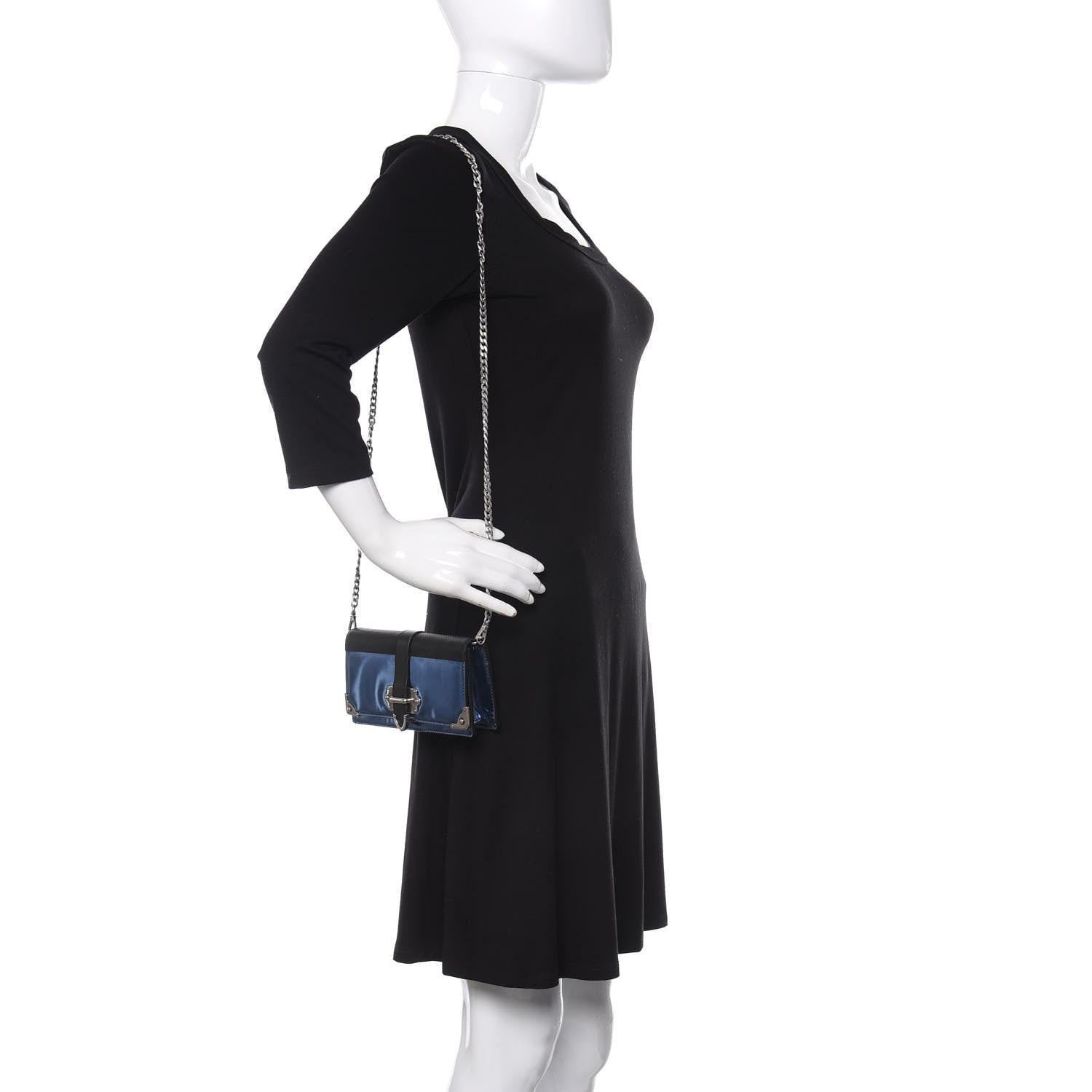 Prada Metallic Vitello Saffiano Cahier Pochette Denim Black 2 of 10