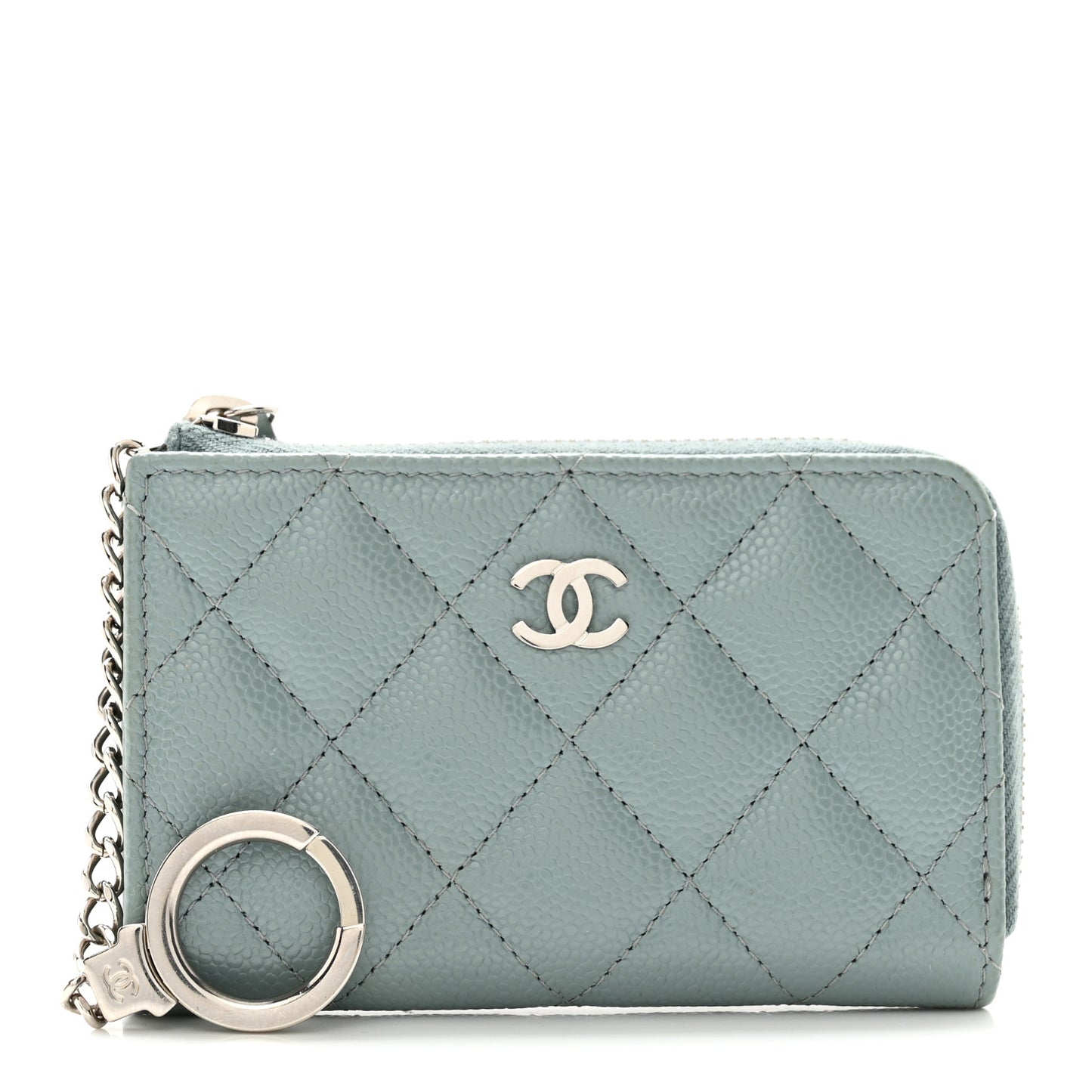 Caviar Quilted Zipped Key Holder Case Blue