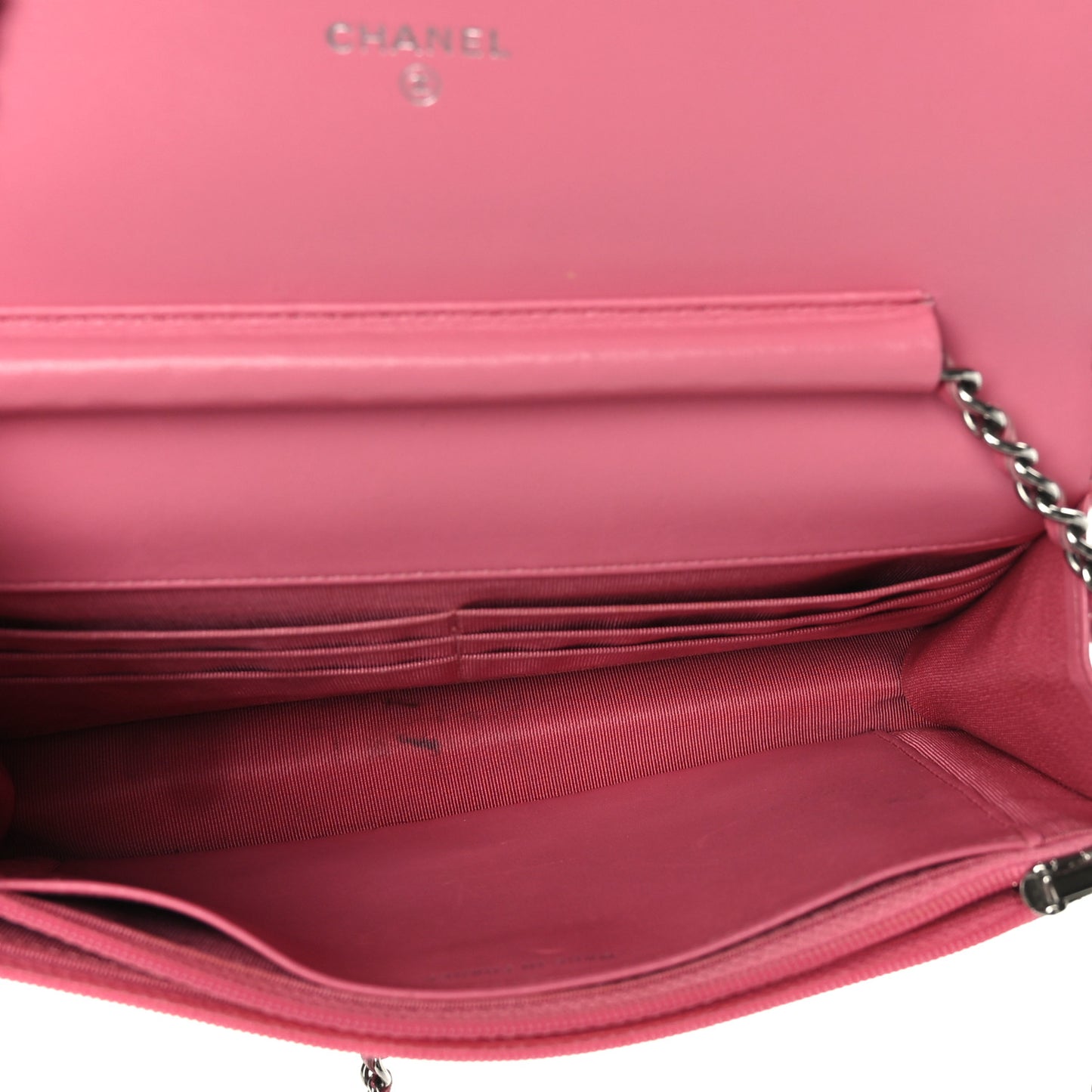 Lambskin Quilted Wallet On Chain WOC Pink