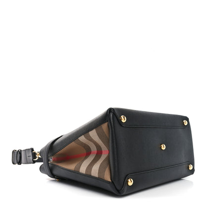Burberry Grainy Calfskin House Check Medium Banner Tote Black 4 of 9