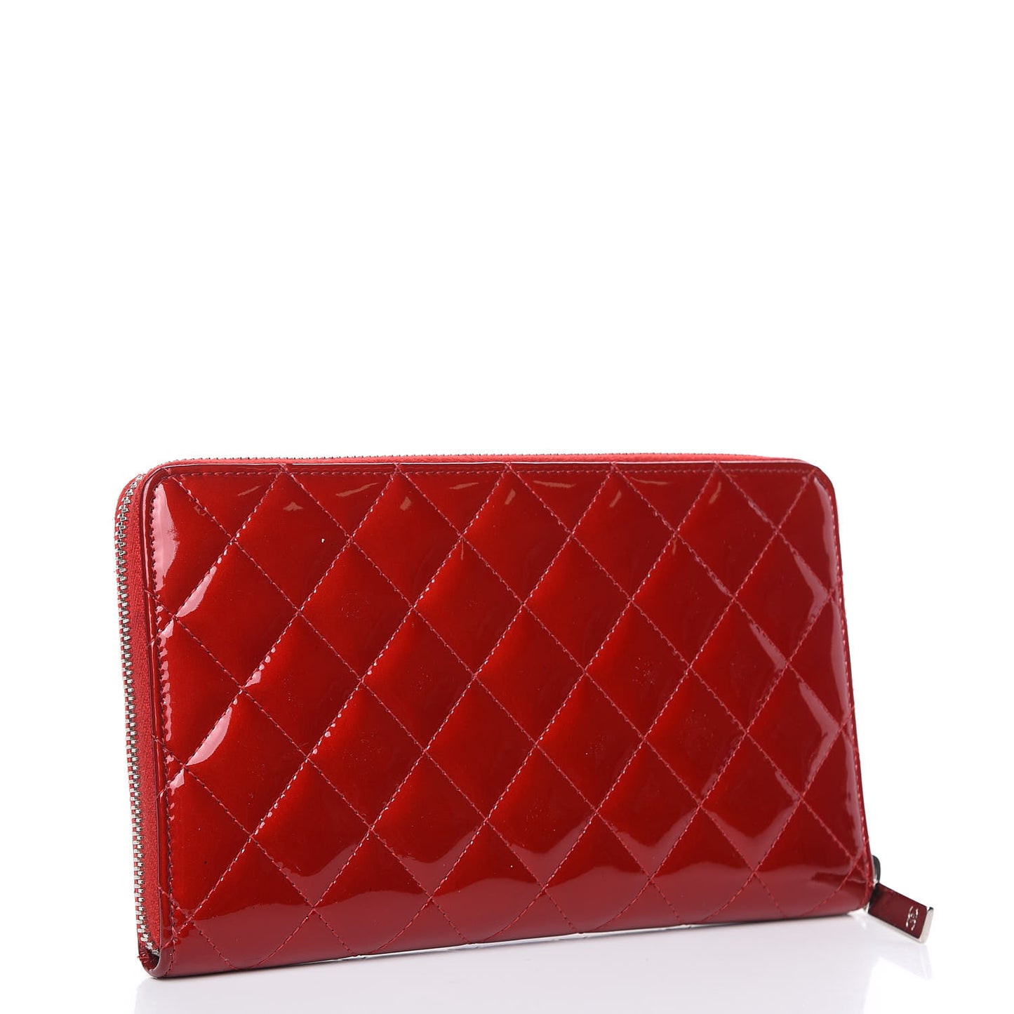 Patent Quilted Large Brilliant Zip Around Organizer Wallet Red