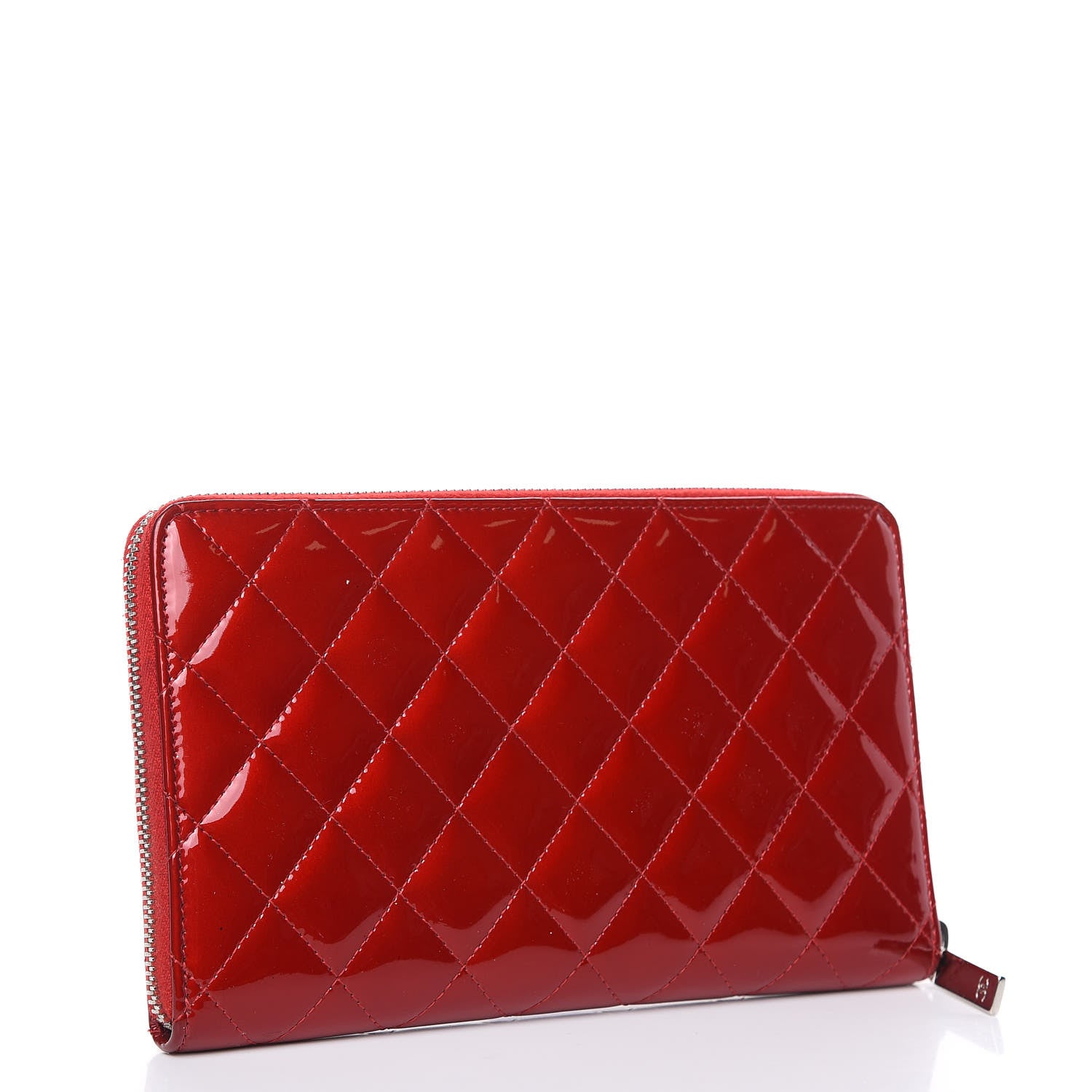 Chanel Patent Quilted Large Brilliant Zip Around Organizer Wallet Red 3 of 17