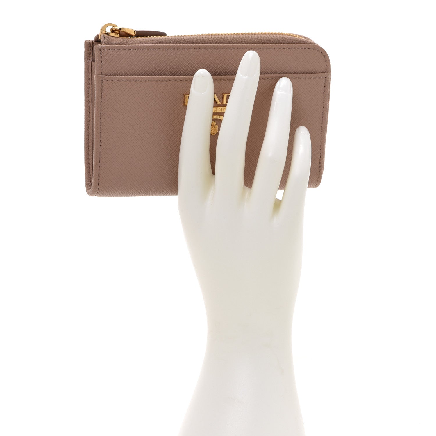 Prada Saffiano Metal Zip Around Keychain Cipria 2 of 7