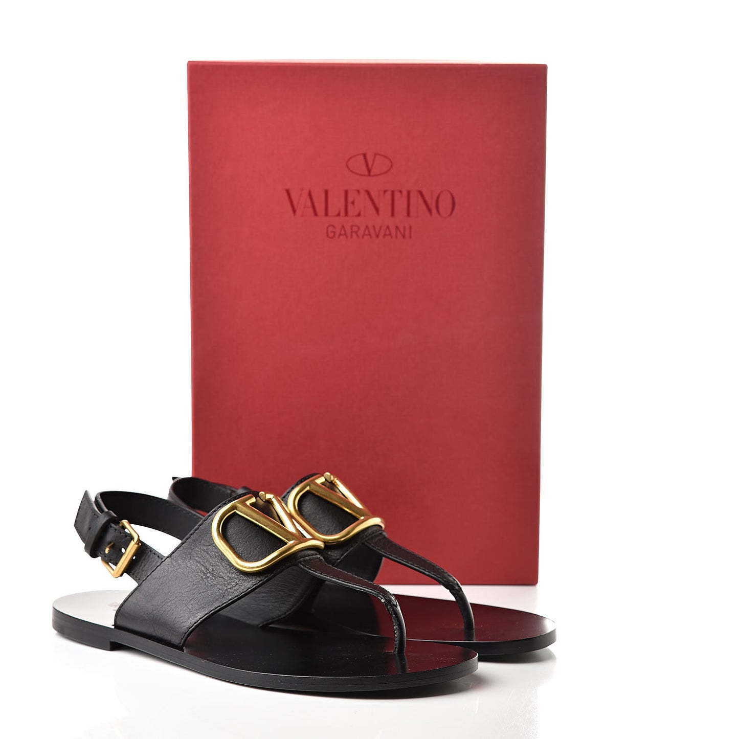 Grainy Cowhide Vlogo Slingback Flat Thong Sandals 37.5 Black