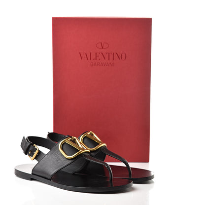 Valentino Garavani Grainy Cowhide Vlogo Slingback Flat Thong Sandals 37.5 Black 8 of 8