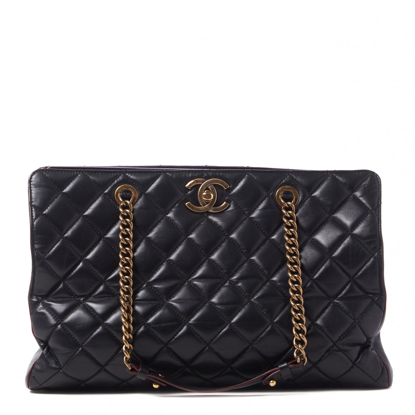 Calfskin Quilted Large Shopping Tote Black