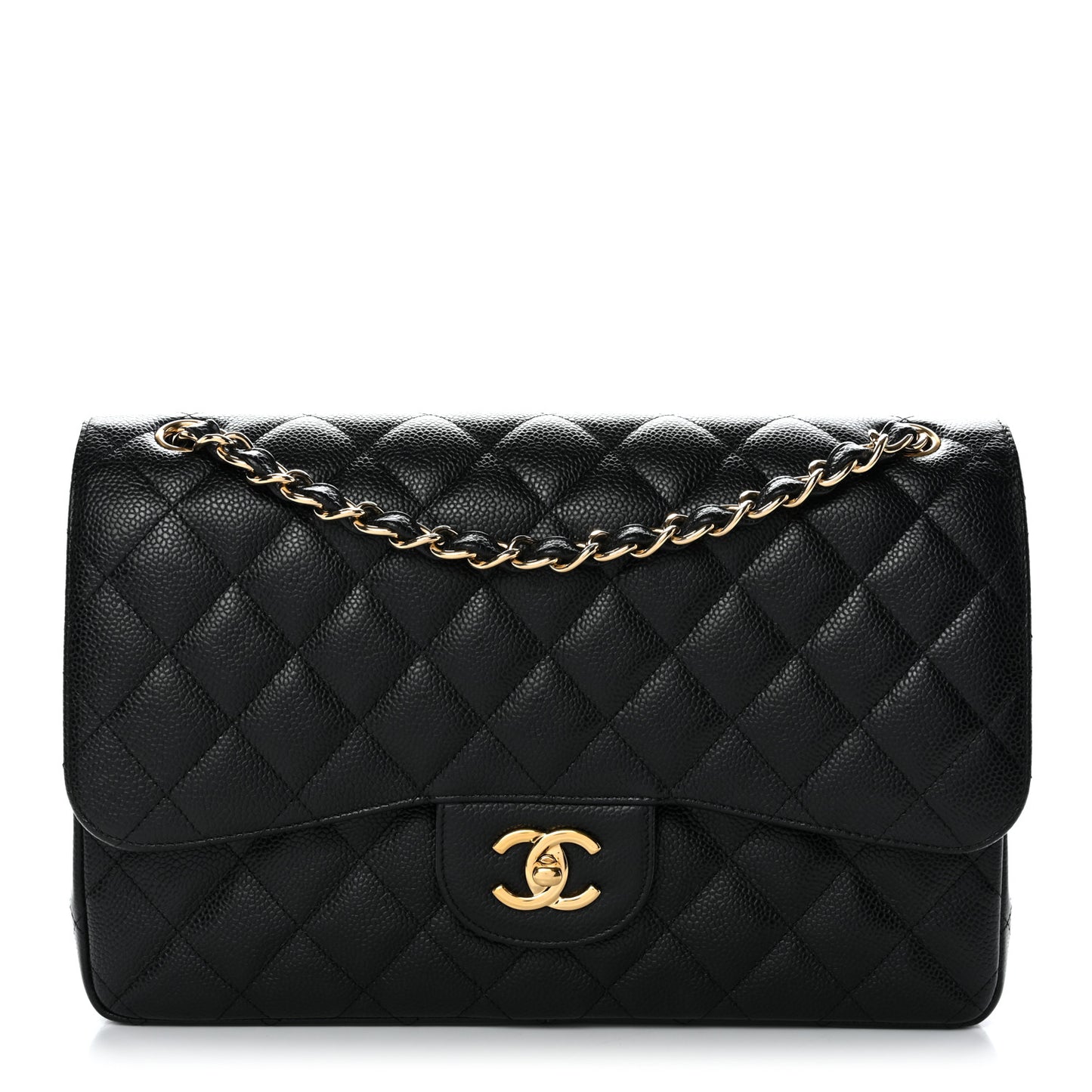 Caviar Quilted Jumbo Double Flap Black