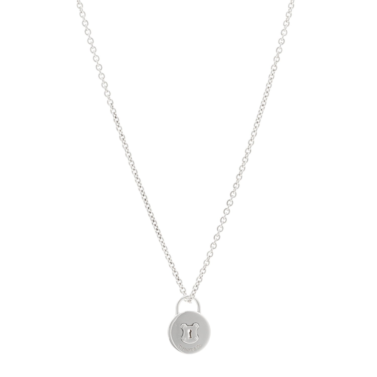 Tiffany Sterling Silver Round Padlock Charm Pendant Necklace 1 of 6