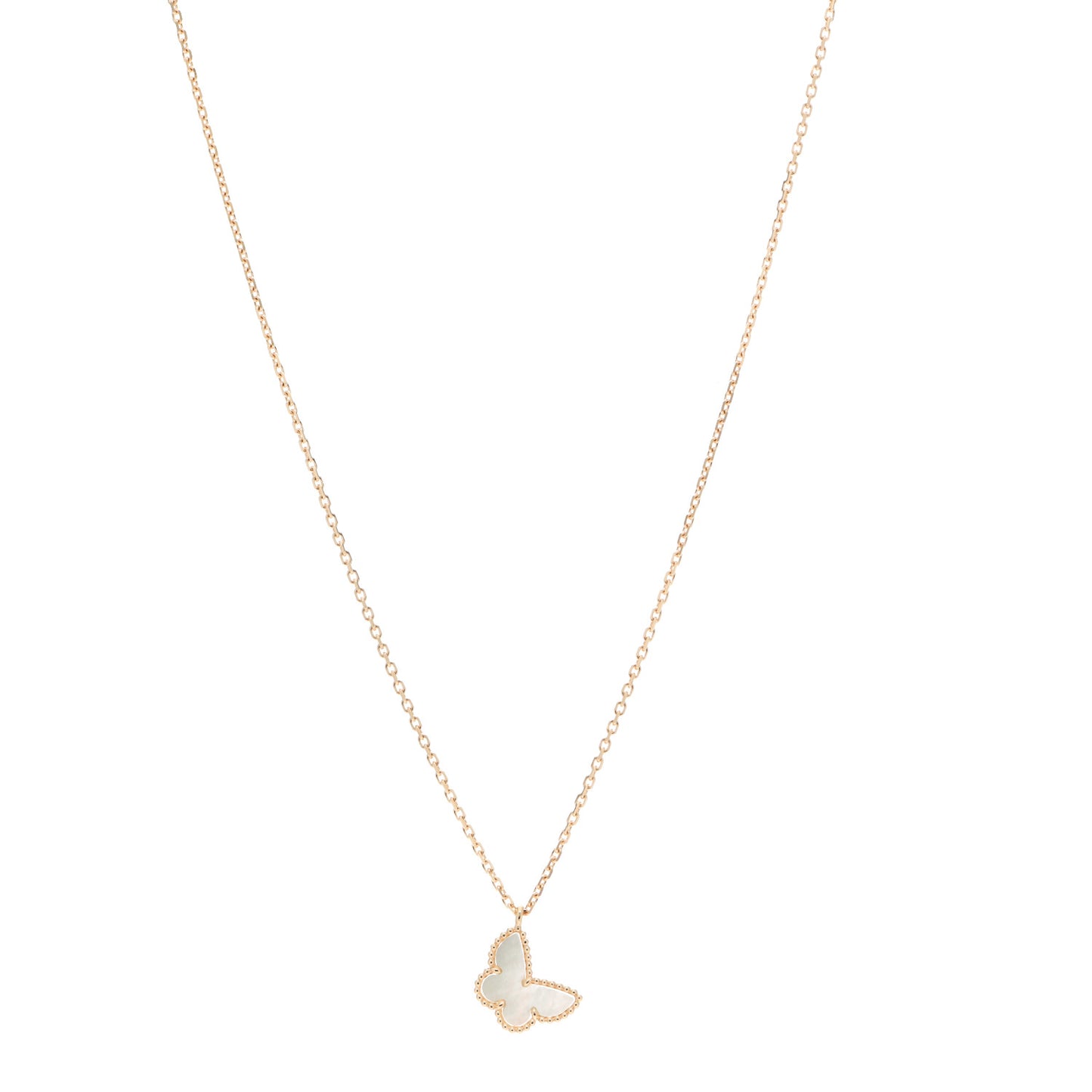 18K Yellow Gold Mother of Pearl Sweet Alhambra Butterfly Pendant Necklace