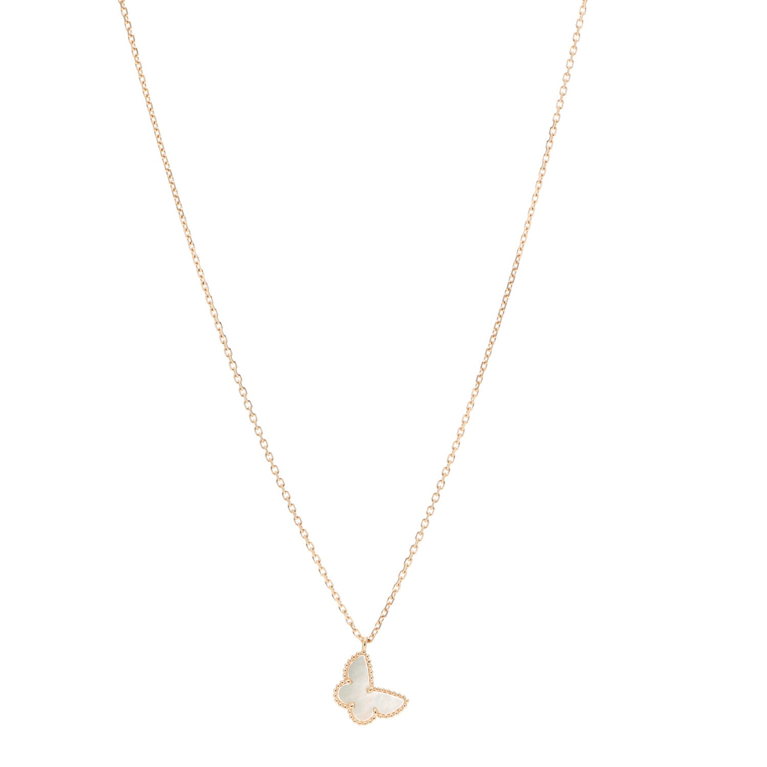 Van Cleef & Arpels 18K Yellow Gold Mother of Pearl Sweet Alhambra Butterfly Pendant Necklace 1 of 6
