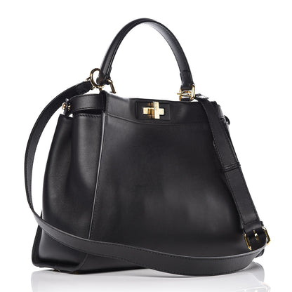 Fendi Vitello Seta Shiny Nappa Medium Peekaboo Iconic Satchel Black 3 of 10