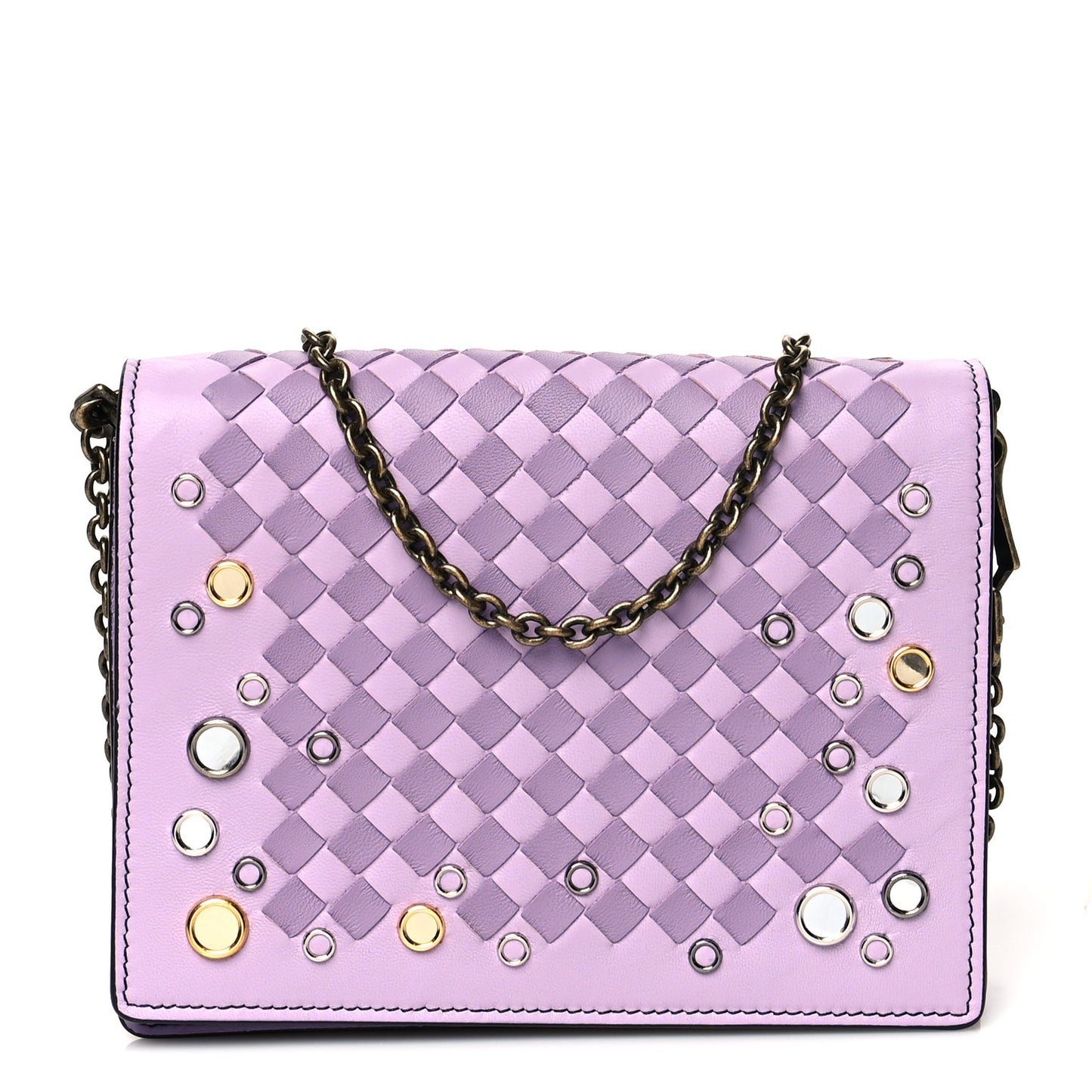 Nappa Intrecciato Studded Embellished Chain Wallet Purple
