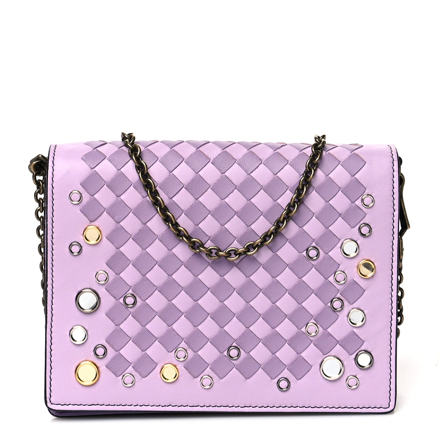 Bottega Veneta Nappa Intrecciato Studded Embellished Chain Wallet Purple 1 of 9