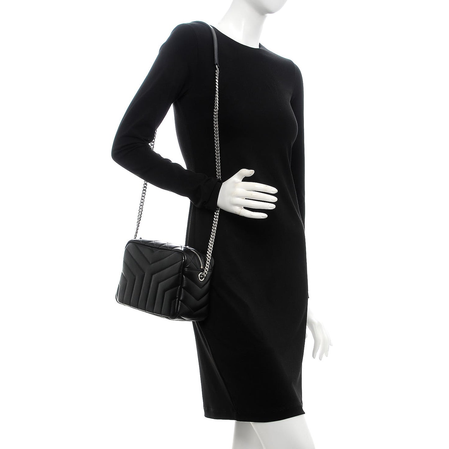 Calfskin Y Quilted Monogram Small Loulou Bowling Bag Black