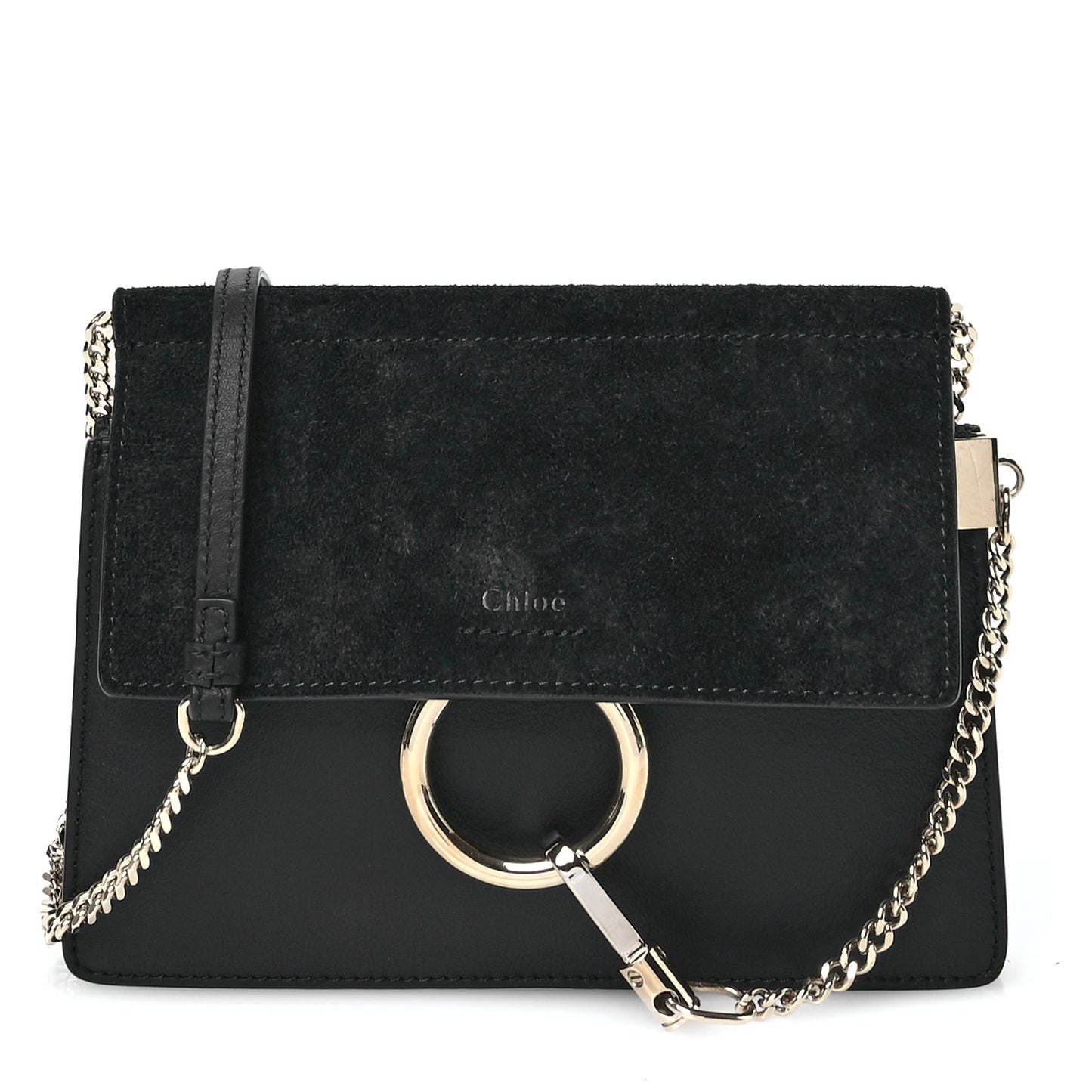 Calfskin Suede Mini Chain Faye Shoulder Bag Black
