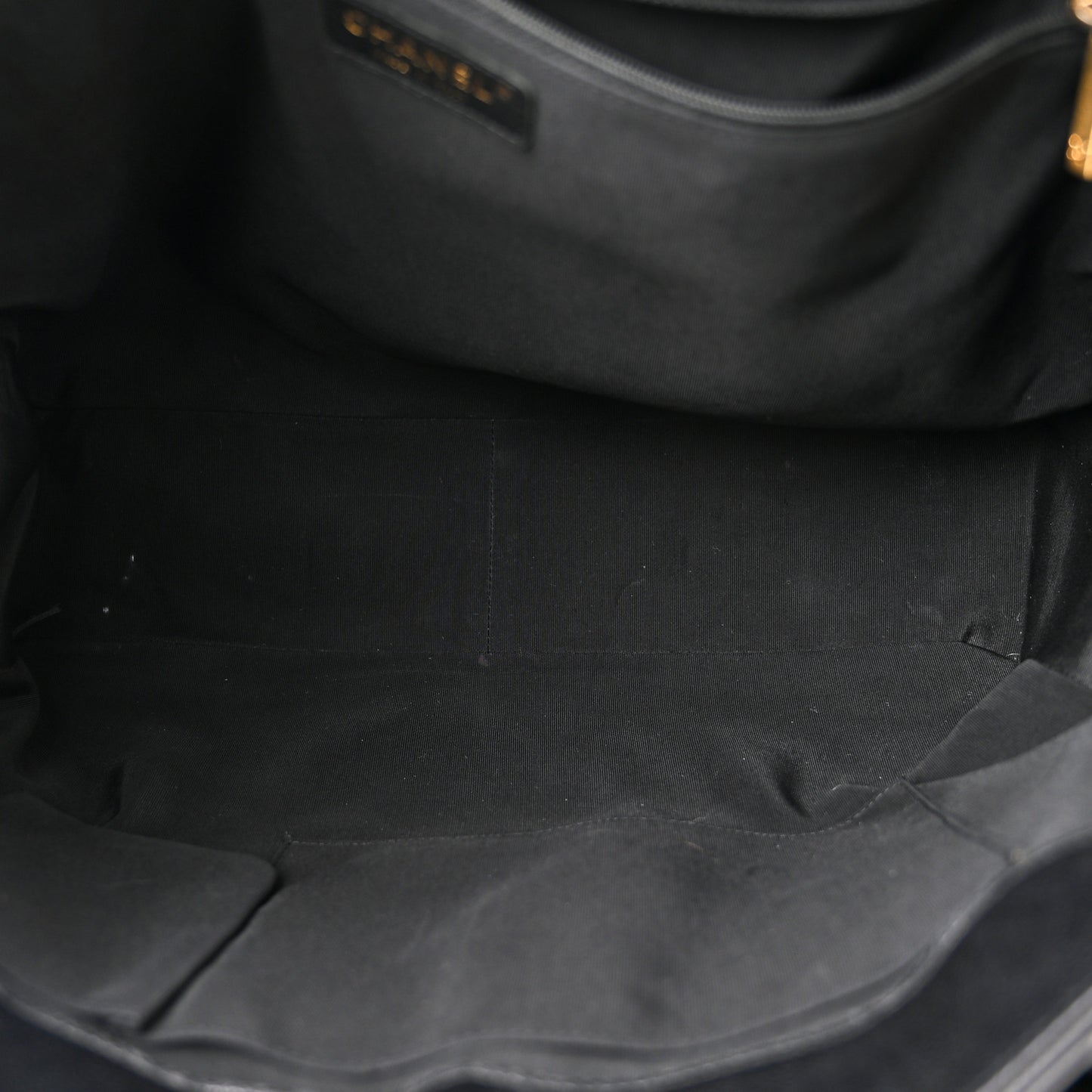 Caviar Quilted Flap Tote Black