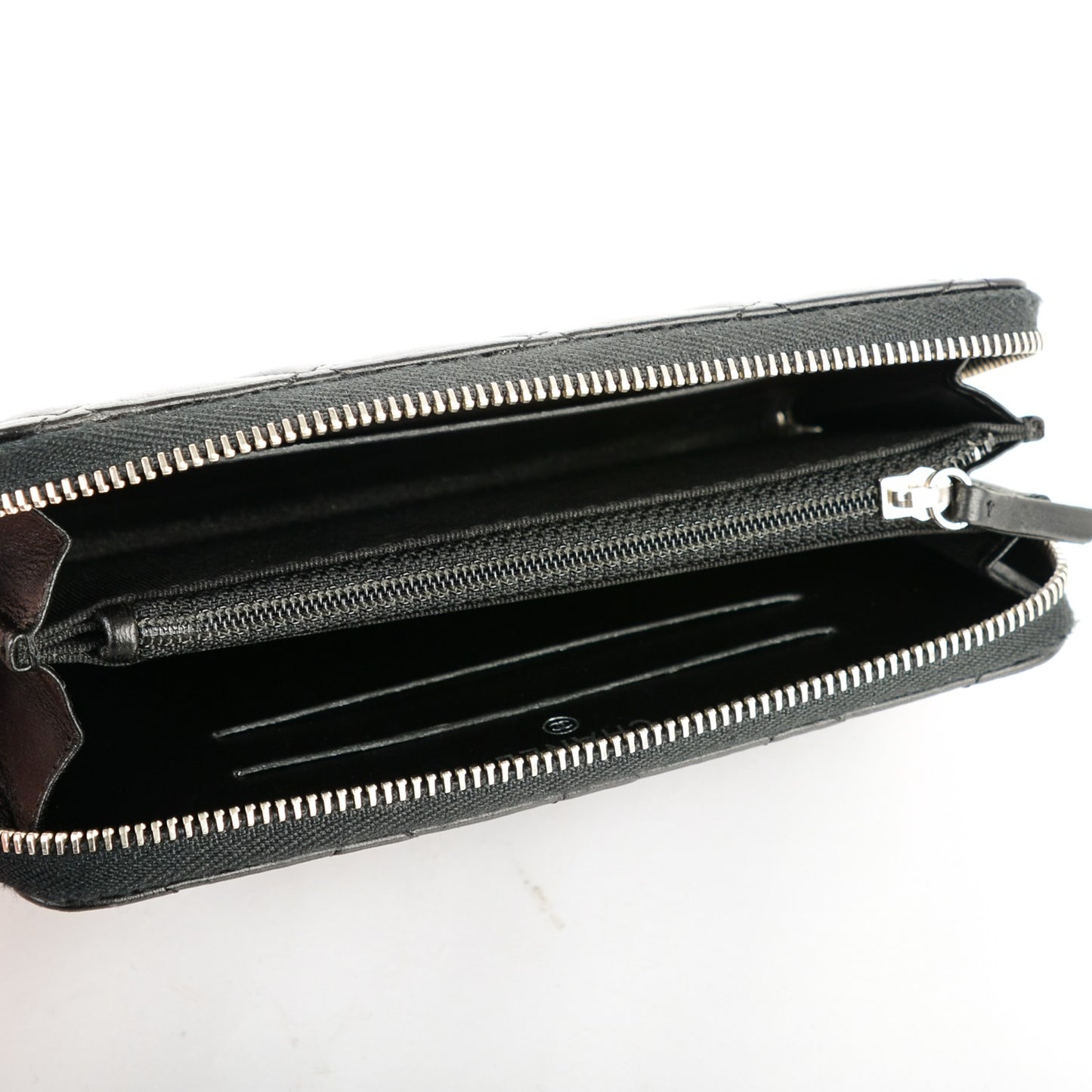 Lambskin Quilted Small Zip Around Wallet Black