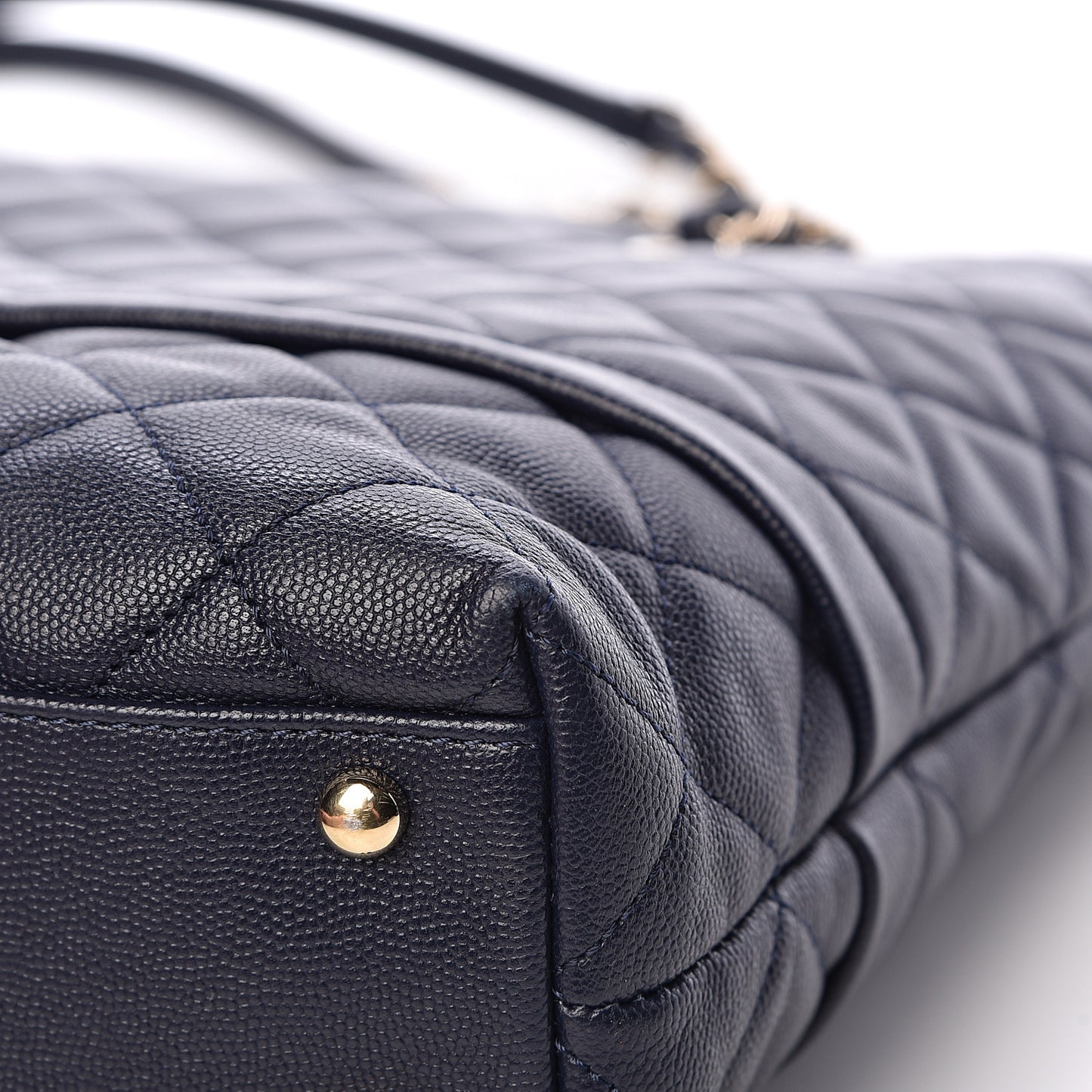 Caviar Quilted Small Zipped Shopping Tote Navy Blue