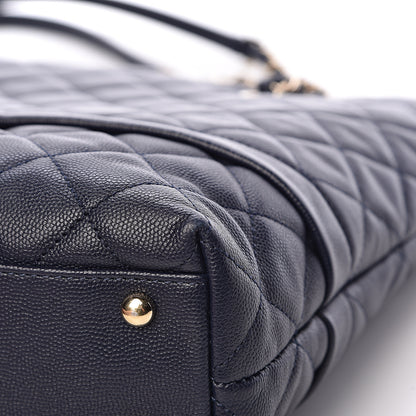 Chanel Caviar Quilted Small Zipped Shopping Tote Navy Blue 11 of 16