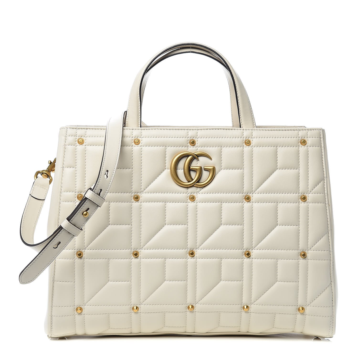 Gucci Calfskin Matelasse Studded Medium GG Marmont Tote White 1 of 10