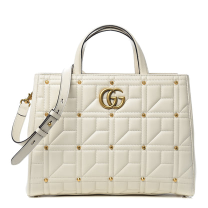 Gucci Calfskin Matelasse Studded Medium GG Marmont Tote White 1 of 10