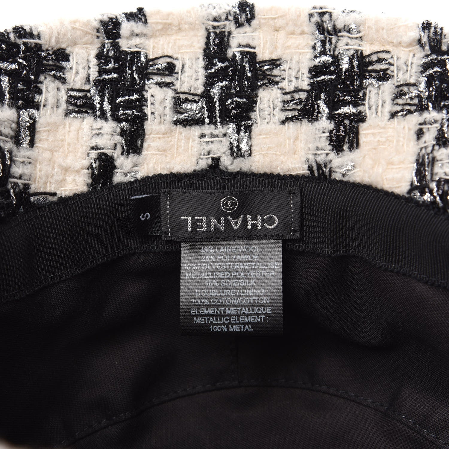 Chanel Tweed Bucket Hat S White Black 5 of 6