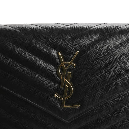 Saint Laurent Grain De Poudre Matelasse Chevron Monogram Chain Wallet Black 12 of 13