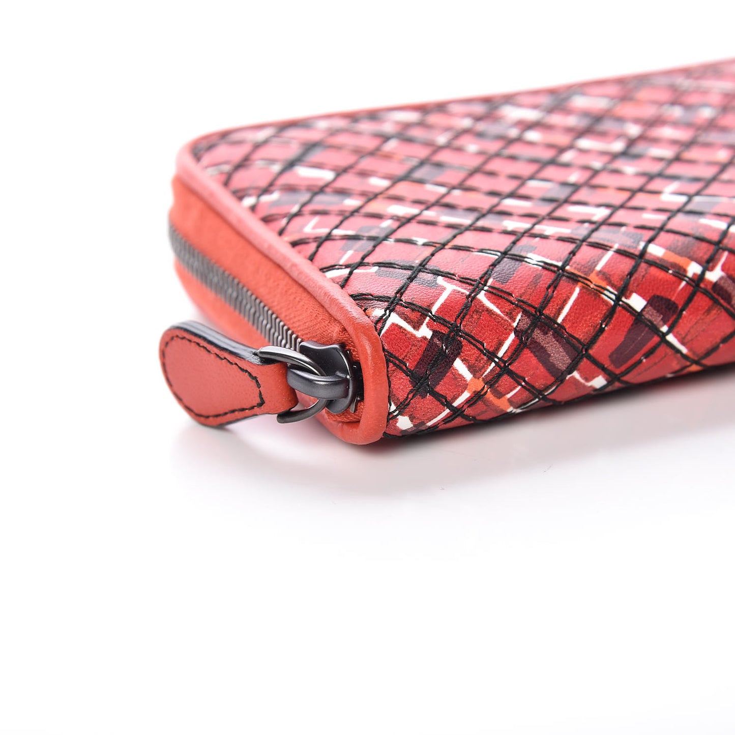Embroidered Nappa Zip Around Wallet China Red