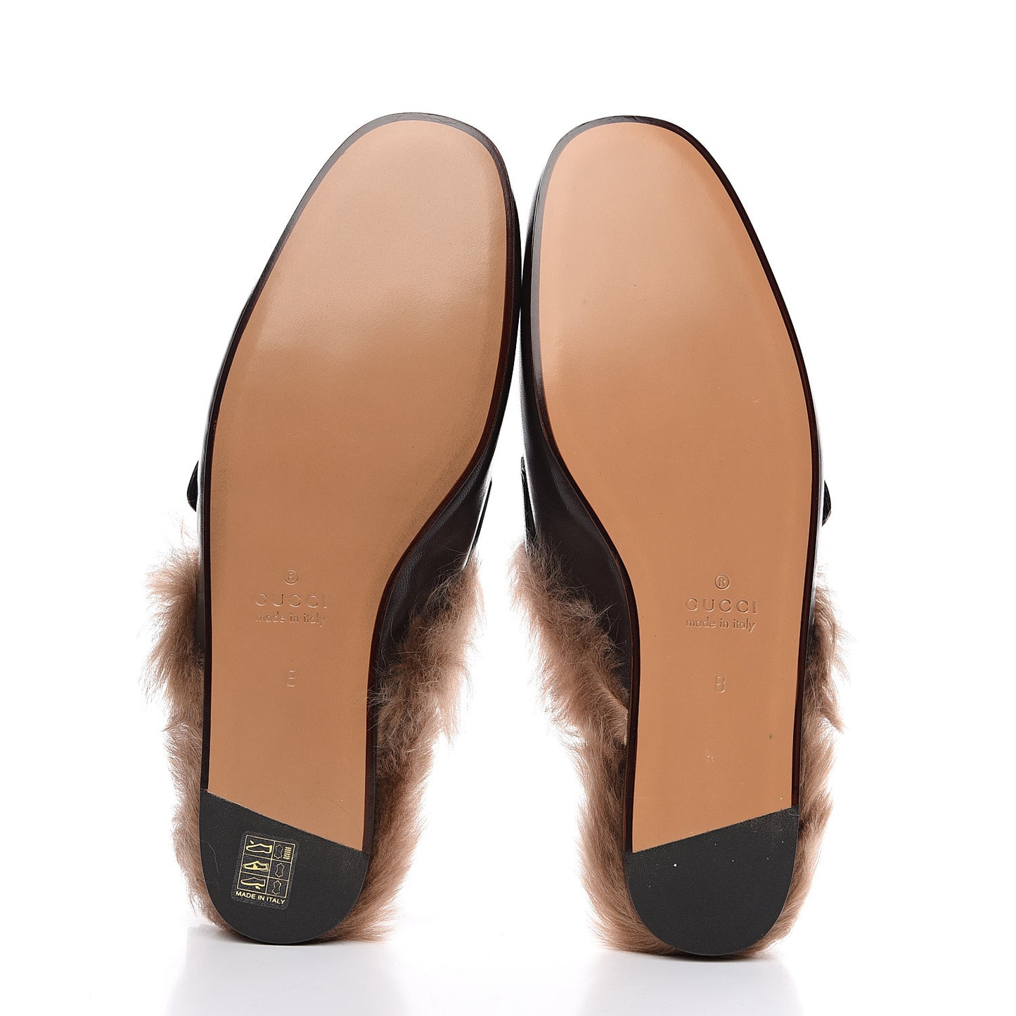 Goatskin Fur Web GG Mens Princetown Slippers 8 Cocoa