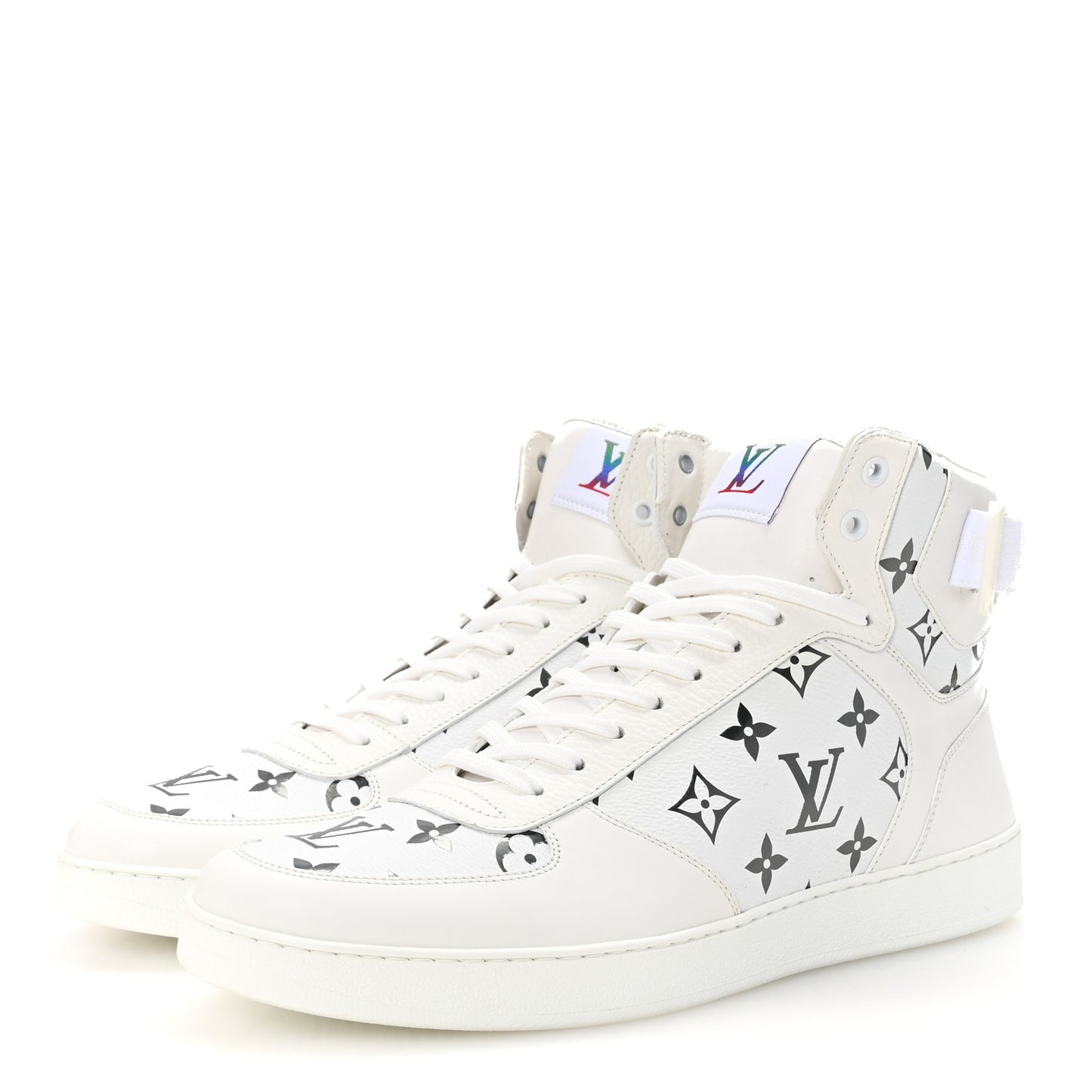 Calfskin Monogram Rivoli High Top Sneakers 10 White