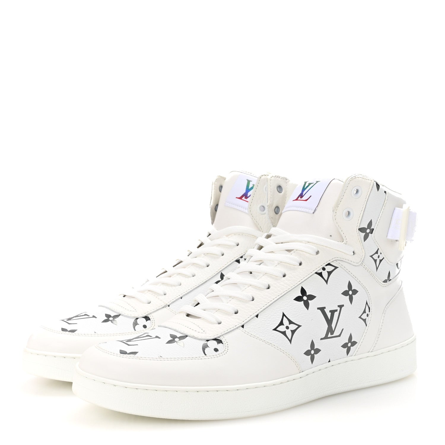 Louis Vuitton Calfskin Monogram Rivoli High Top Sneakers 10 White 4 of 9