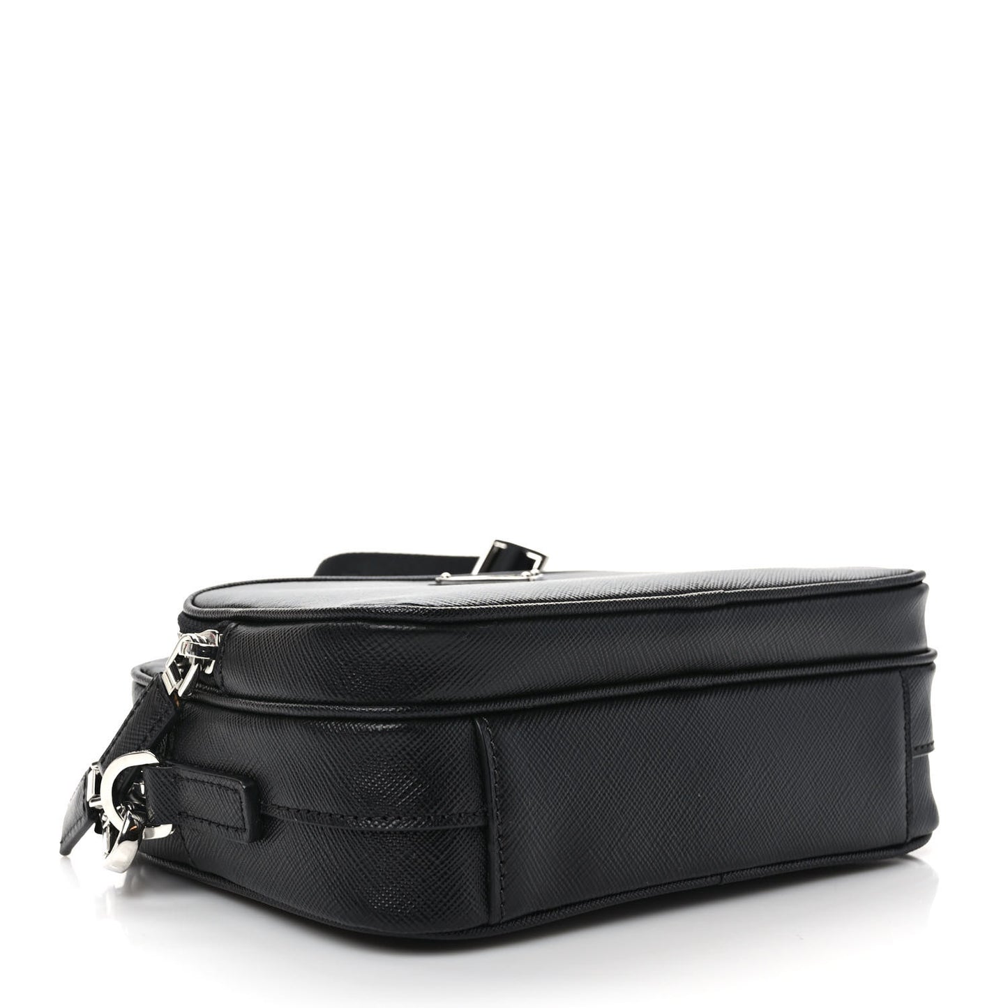 Saffiano Travel Pocket Double Zip Shoulder Bag Black