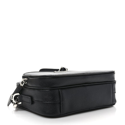 Prada Saffiano Travel Pocket Double Zip Shoulder Bag Black 4 of 9