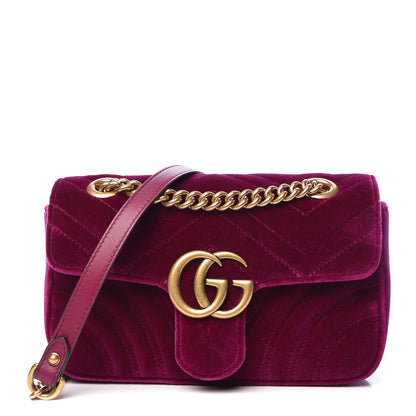 Gucci Velvet Matelasse Mini GG Marmont Shoulder Bag Fuchsia Violet Cyclamen 1 of 11