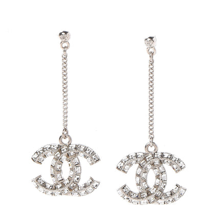 Chanel Baguette Crystal CC Drop Earrings Silver 1 of 4
