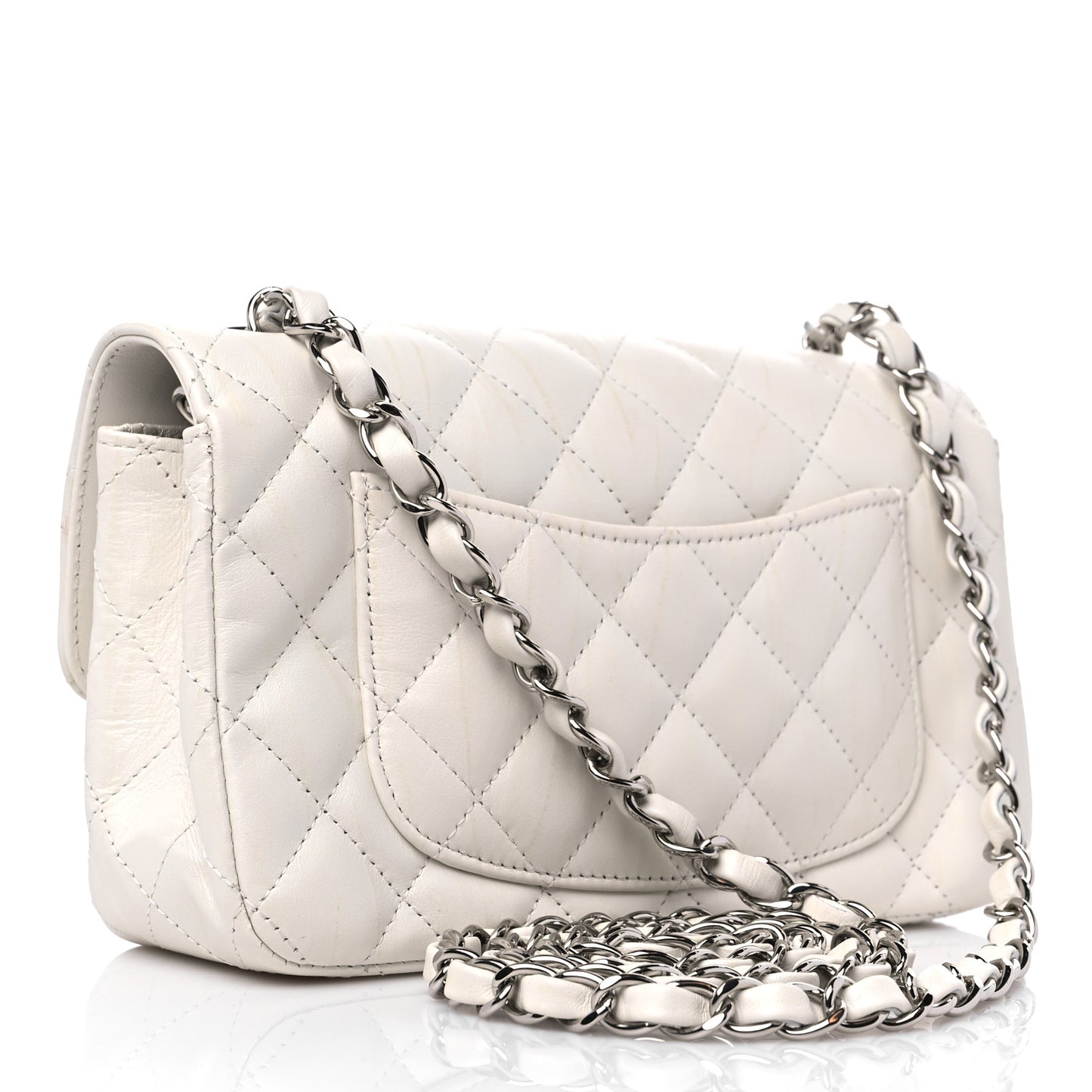 Calfskin Quilted Mini Rectangular Flap White