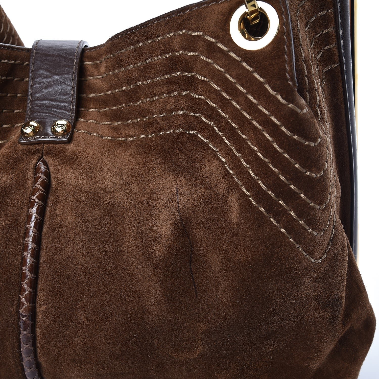Chanel JIMMY CHOO Suede Watersnake Trim Alex Shoulder Bag Cognac 9 of 13